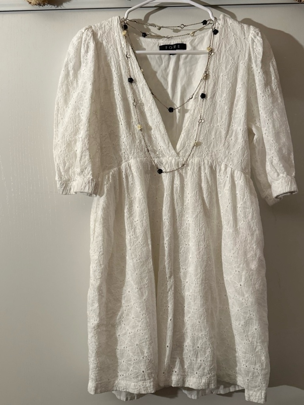 G/FORE White Eyelet V-Neck Puff Sleeve Mini Dress